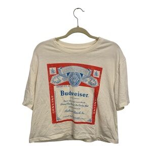 Budweiser Cropped Graphic Tee L Cream Beer Logo Vintage Streetwear $30 Retail